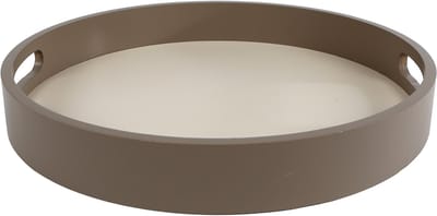 Dienblad Bjarne rond off-white/taupe hout 30x30x4cm.