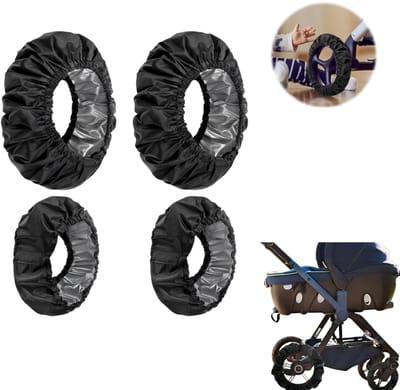 4 stuks - Babywielhoes, bandenbeschermhoes, kinderwagenaccessoires, stofbeschermingsaccessoires 20/25cm (zwart)