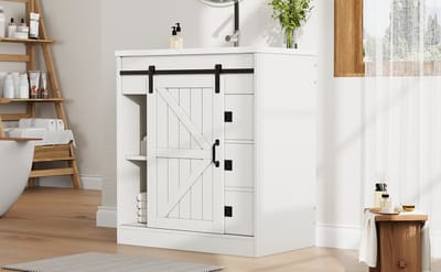 HAUSS SPOLE Badkamermeubel - Wastafelkast Met Keramische Wasbak En Schuifdeur - Voor Badkamer - MDF - 73x46,5x87,5 Cm - Wit
