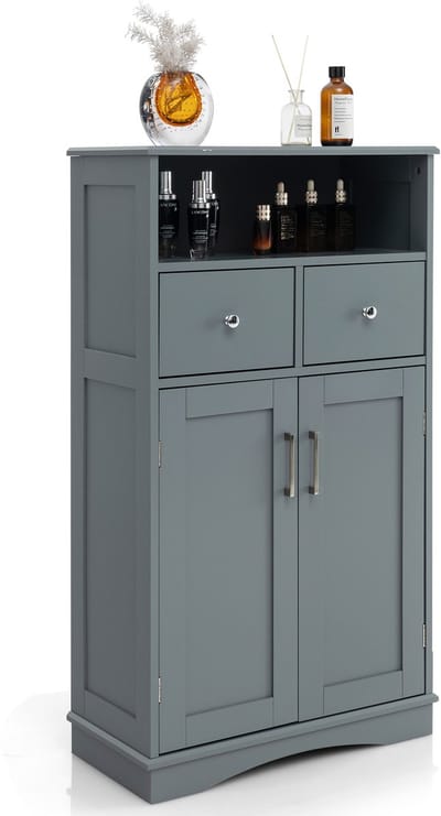 COSTWAY Badkamerkast, badkamerkast met 2 laden en open vak, midi-kast met verstelbare planken, opbergkast voor badkamer, woonkamer en keuken, 56 x 30 x 80 cm (grijs)