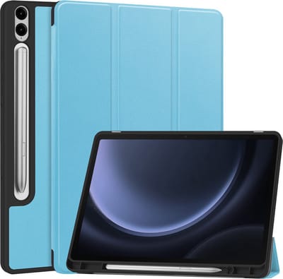 Hoesje - Geschikt voor Samsung Galaxy Tab S9 FE Plus - Dun & Stevig - Hard Cover Case - Trifold Bookcase Hoes - Met Uitsparing Geschikt voor S Pen - Hardcover Book - Tablethoes - Lichtblauw