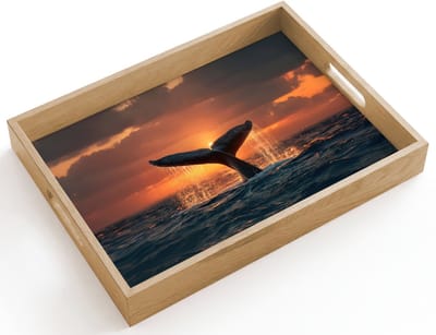 Dienblad hout 40x30 cm - Schootdienblad - Walvis staart - Water - Zonsondergang - Borrelplank rechthoek - Plateau dienbladen