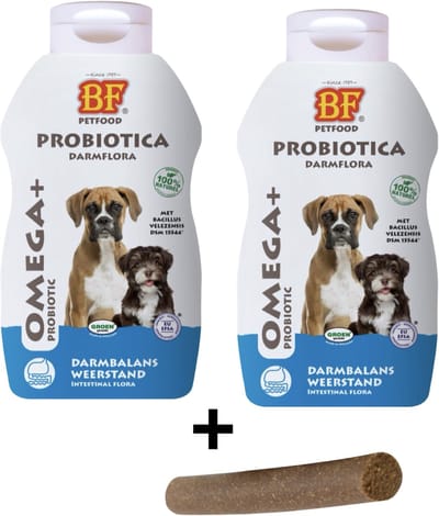 BF Petfood Omega+ Probiotica: Dé Darmflora Boost voor Honden, met een Heerlijke Fricandel Snack!