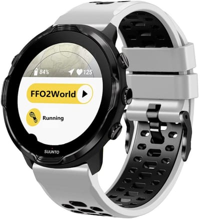 Stravo 24mm Tweekleurig Siliconen Bandje Geschikt voor Suunto 7 / Suunto 9 / Suunto 9 Peak Pro / Suunto Spartan Sport Wrist HR / Suunto D5 - Siliconen horlogeband met 3 ventilatieopeningen - Universeel 24 mm aansluiting - Wit/zwart