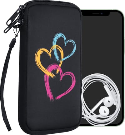 kwmobile hoesje voor smartphones XL - 6,7/6,8" - hoes van Neopreen - Abstract hart design - roze / oranje / zwart - binnenmaat 17,2 x 8,4 cm