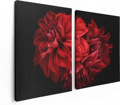 Artaza Canvas Schilderij Tweeluik Rode Dahlia Bloemen - 120x80 - Foto Op Canvas - Canvas Print