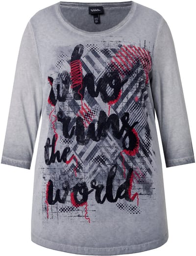 Angel of Style - Dames - T-shirt print op de voorkant 3/4-mouwen - Grijs melange - Maat 44