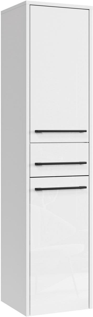 Badplaats Badkamerkast Florence 30 x 35 x 130 cm – Wit Hoogglans – Hangende Kolomkast met 2 Deuren en 1 Lade