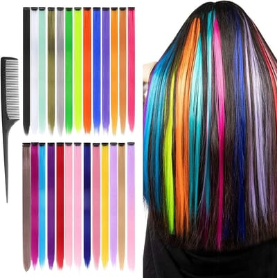 Kleurige Haar Extensions in 26 Kleuren - Rechte Clip-in Haar Extensions voor Feesten en Regenbooglook