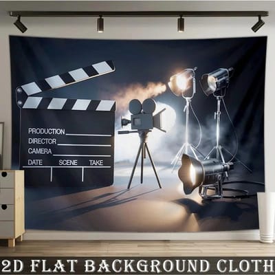 Perzikvel Behang Film Klapbord Filmcamera Spotlight Wandkleed Bioscoop Thema Achtergronddoek Voor Home Theater Decoratie 100x75cm gray