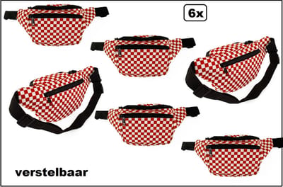 6x Brabant Heuptasje verstelbaar - rood/wit - Carnaval thema feest optocht