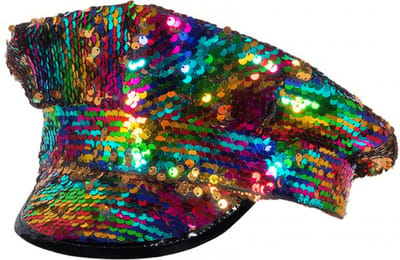 KIMU® Pet Regenboog Goud Kapiteinspet - Zonneklep Gouden Pailletten Pride - Glitter Hoed Politiepet Schipperspet Toppers Glitters Sequin Pet Festival