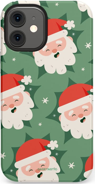 Casetastic hoesje geschikt voor Apple iPhone 12 Mini - Dubbellaagse bescherming - Vrolijke Kerstmannen in de Sneeuw - Fashion Case - Saliegroen Wit Perzik Crème