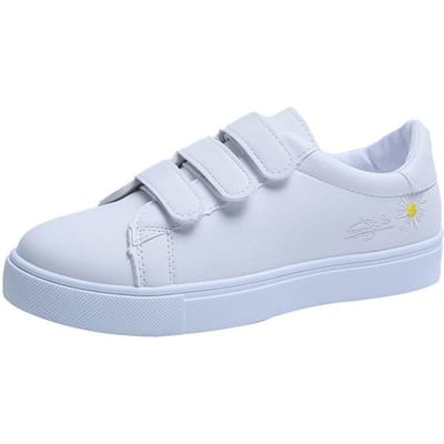 Dames Casual Schoenen Handige Klittenband Ademend Wit Alles-Passend Ronde Neus Mode Bloemdecoratie Sneakers Damesschoenen 40