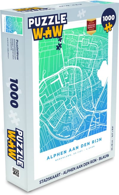 Puzzel Stadskaart - Alphen aan den Rijn - Blauw - Legpuzzel - Puzzel 1000 stukjes volwassenen - Plattegrond