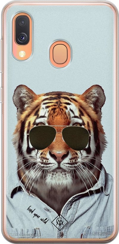 Casimoda® hoesje - Geschikt voor Samsung A40 - Tijger Wild - Backcover - Siliconen/TPU - Blauw