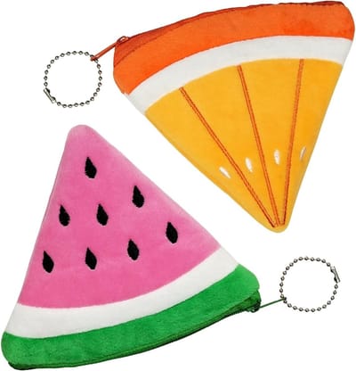 Creatieve Fruit Pluche Muntentas voor Vrouwen - Schattige Cartoon Muntzakjes in Roze en Oranje, Set van 2, Perfect voor Dagelijks Gebruik en Cadeaus