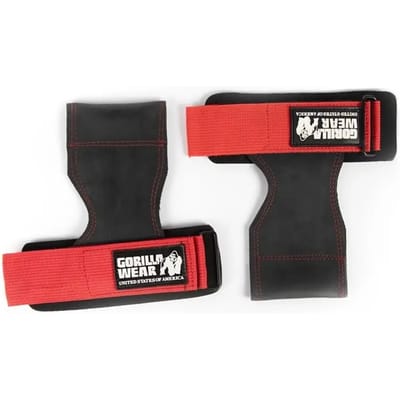 Gorilla Wear Lifting Grips - Professionele Fitness Grips & Polssteun - Gripversterkers voor Deadlifts & Rows - 1 Paar - One Size - Zwart / Rood
