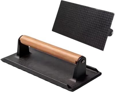 Vleespers Rechthoekig - Hamburgerpers Grill - Gelijkmatig Grillen - Houten Handvat - 63 inch - Meerkleurig