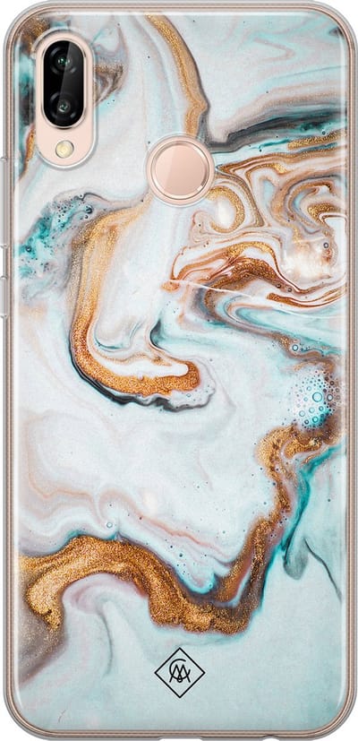Casimoda® hoesje - Geschikt voor Huawei P20 Lite (2018) - Marmer Blauw Goud - Siliconen/TPU - Soft Case - Blauw - Marmer
