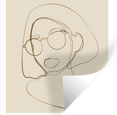 Muurstickers - Sticker Folie - Vrouw - Line art - Minimalisme - 100x100 cm - Plakfolie - Muurstickers Kinderkamer - Zelfklevend Behang XXL - Zelfklevend behangpapier - Stickerfolie