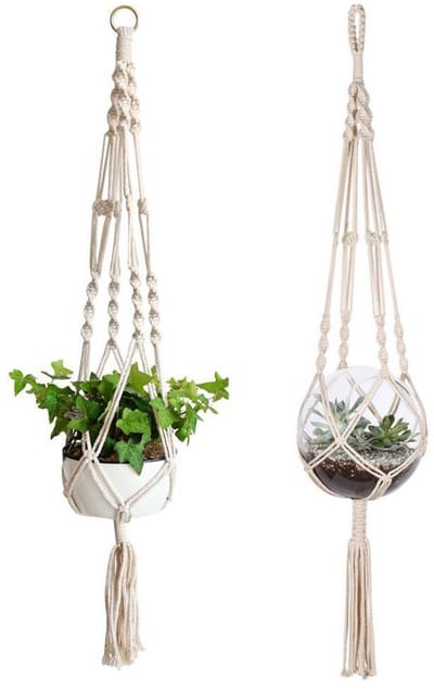 touw, hanglamp, bloemenhanger, boho, macramé, plantenhouder, tuinieren, creatief, mooi, hangende mand binnen en buiten, ca. 65 cm lang, bloempot, hanger (beige)