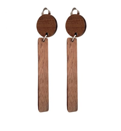 Clip oorbellen- bruin hout -zilverkleur- Bar-geen gaatje- Charme Bijoux