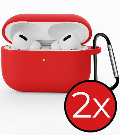 Hoesje - Geschikt voor Apple Airpods Pro 3 - Siliconen Hoes met Clip - Silicone Case Cover - Rood