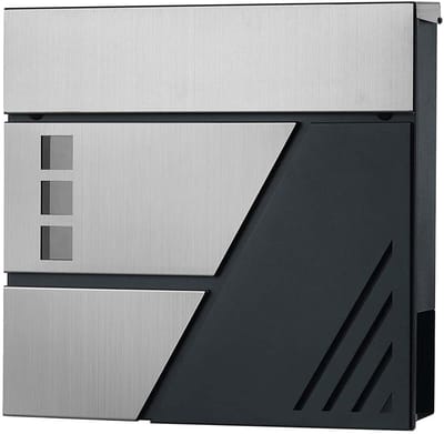 Wandbrievenbus Brievenbus 37 × 10,5 × 37 cm Zilver + Grijs Met kijkvenster krantenhouder slot en sleutels Stevig en duurzaam metalen materiaal Regen- en stofbestendig ontwerp Eenvoudig te installeren en schoon te maken Geschikt voor veranda voordeur