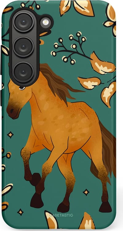 Casetastic Hoesje Geschikt voor Samsung S23 - Stijlvolle Beschermende Duo-layer Case - Groene bruine Paarden elegantie - Paris