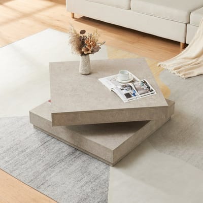 Salontafel Florenz met draaibaar blad betonkleurig licht 76x76x38 cm [en.casa]