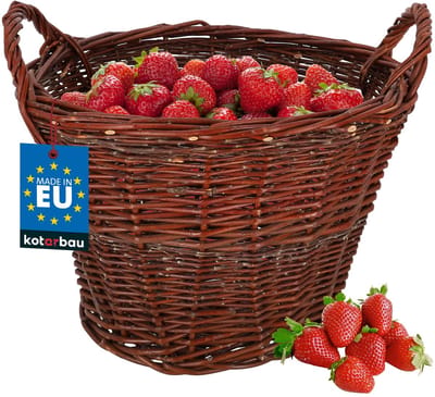 KOTARBAU® Rieten Mand, met Handvatten, Wilg, ? 40 cm, Bruin, Houtmand, Plantenmand, Oogstmand, Tuinmand, Opbergmand, voor Haardhout