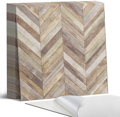 Coloray Plaktegels - Visgraatpatroon van planken Portugese Tegels - 30 cm x 30 cm - Bruin Plaktegels - 9 stuks - Vierkant PVC Tegels - Plaktegels Keuken - Zelfklevende Vloertegels - Vinyl Tegels Zelfklevend - Zelfklevende Tegels