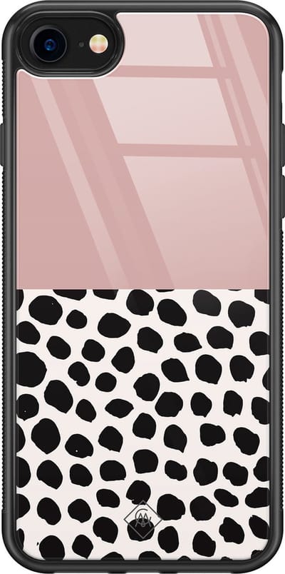 Casimoda® hoesje - Geschikt voor iPhone SE (2020) - Stippen roze - Luxe Hard Case Zwart - Backcover telefoonhoesje - Roze