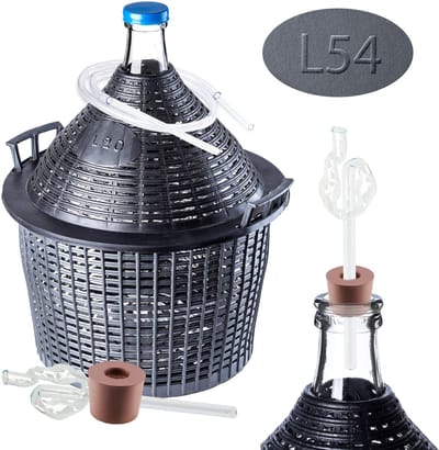 KADAX Glazen ballonset, 54 liter, fermentatieballon met kunststof mand en fermentatie-accessoires, rubberen stop, fermentatiebuisje, smalle opening, wijnballon, fles, glazen fles (glazen