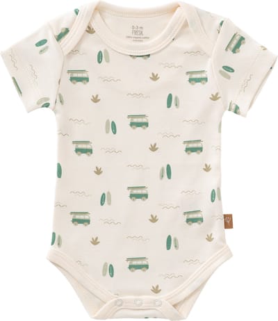 Fresk Romper met Korte Mouwen newborn - Babykleding - Biologisch Katoen - Ecru - Surf Boy