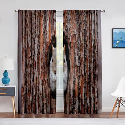 Kleine Dieren Eekhoorn Eet Appel Bloemen Tule Voile Gordijnen voor Slaapkamer Raamgordijn voor Woonkamer Transparante Gordijnen Draperieën 1 PCS W100XH250cm&Grommet Top