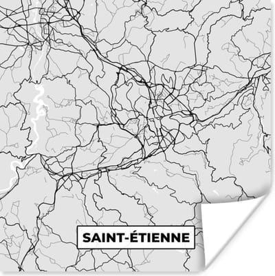 Poster Frankrijk - Saint-Étienne - Stadskaart - Plattegrond - Kaart - 100x100 cm XXL