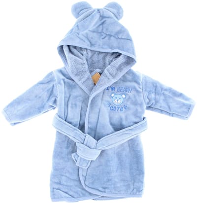 VIB® - Badjas 'I'M BEARY CUTE' dusty blue - VIB - maat 62-68 - Babykleertjes - Baby cadeau - zwangerschap aankondiging - geboorte cadeau