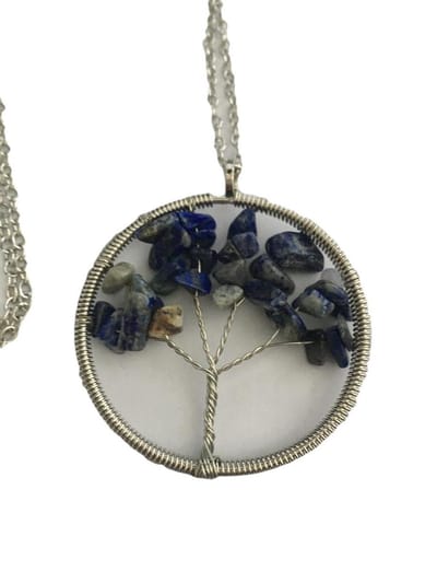 Petra's Sieradenwereld - Ketting levensboom/tree of life natuursteen blauw (836)