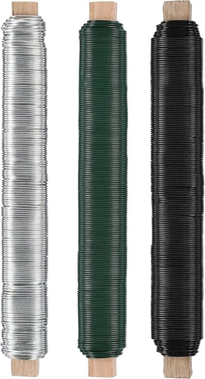 Bloemendraad knutseldraad set - 3 stuks wikkeldraad 0,65 mm x 38 m - Groen Zilver Zwart