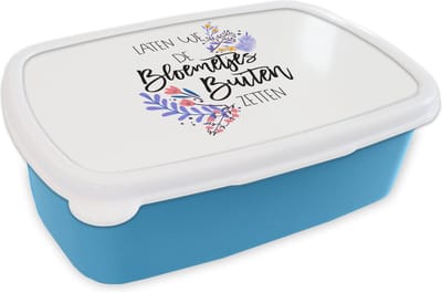 Broodtrommel Blauw - Lunchbox - Brooddoos - Quotes - Spreuken - Laten we de bloemetjes buiten zetten - 18x12x6 cm - Kinderen - Jongen