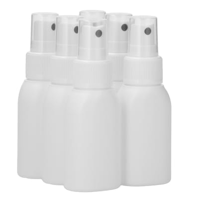 6 x 50 ml Platte fles HDPE wit + Sprayfles pomp wit - BPA Vrij - Niet Breekbaar - Plastic Flesjes Navulbaar - Met Dop - Lege Flessen - 6 stuks