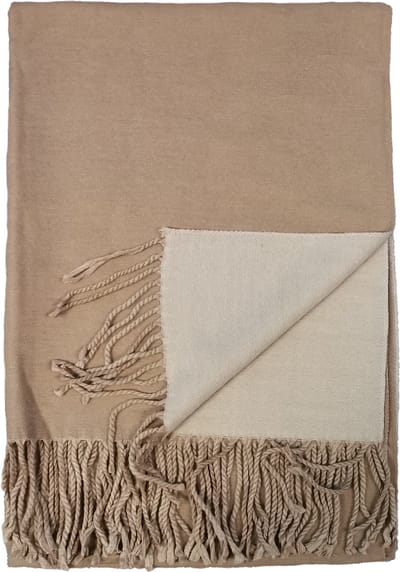 B Brand Cashmere langwerpige Sjaal/Omslagdoek zeer zacht en comfrotabel Beige en Grijs