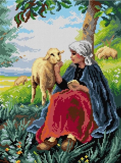 Voorbedrukt stramien - 3620 - after Georges Francois Paul Laugee - Shepherdess and Sheep - ORCHIDEA 30 x 40 (STRAMIEN N ZONDER GARENS)