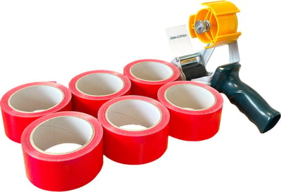 Kortpack - PP-acryl tape - Rood - 50mm x 66mtr - 6 rollen - Met tapedispenser - Verpakkingstape - Low noise tape - (020.0815)