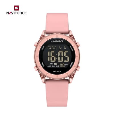 NAVIFORCE horloge met roze siliconen polsband, zwarte wijzerplaat en roze horlogekast voor jongens en meisjes met stijl ( model 7108 PP )