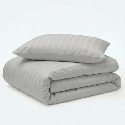 Decoware Dekbedovertrek Hotelstreep 140x220 cm - Grijs - Katoensatijn - Met Kussensloop - Eenpersoons