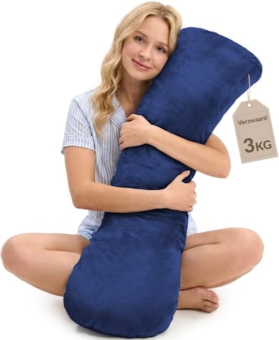 Gewichtskussen voor Volwassenen 3 KG – 104*30 CM Blauw – Slaap Beter & Kom Tot Rust – Verzwaarde Kussen – Verzwaringskussen voor Meer Focus – Weighted Pillow – Weighted Body Pillow – Anti-Stress Slaap Knuffel – Anxiety Pillow – Machinewasbaar Kussen