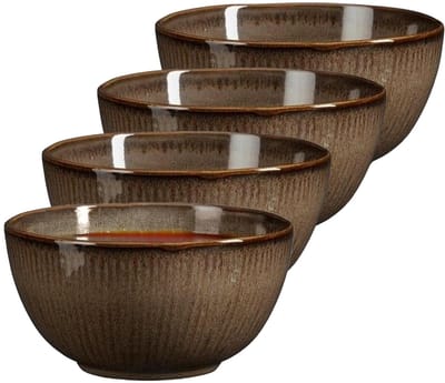 Mica Decorations Soepkom Nusa - 12x - bruin - 14 x 7 cm - keramiek - kommetjes/schaaltjes - 500 ml